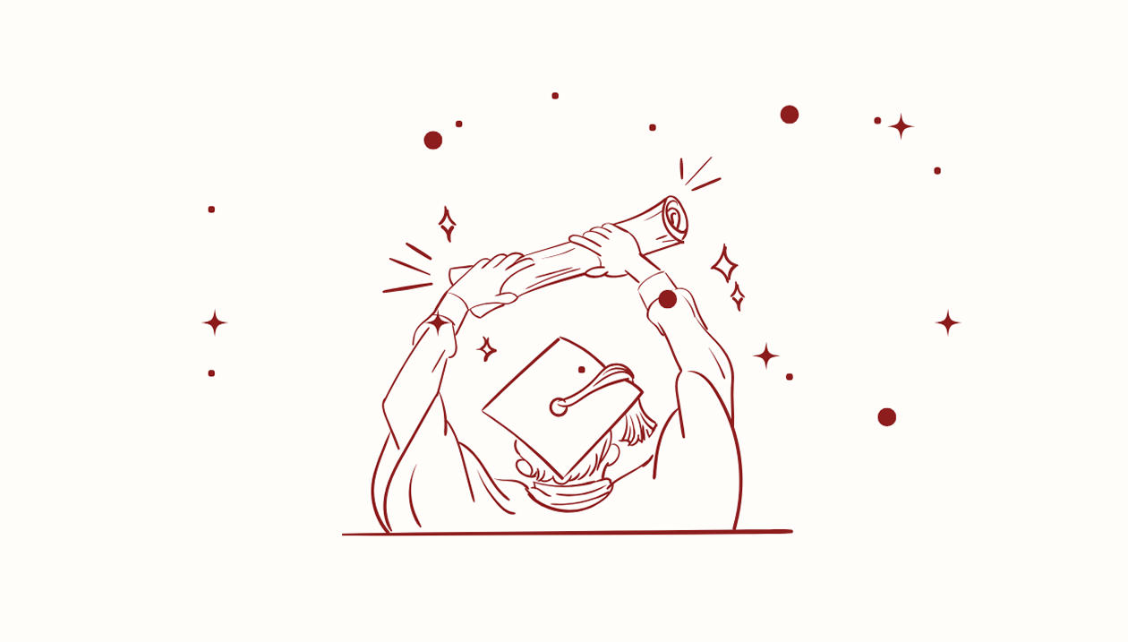 An outline drawing of a student graduating
