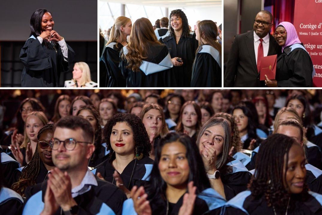 Collage with four scenes of university graduates