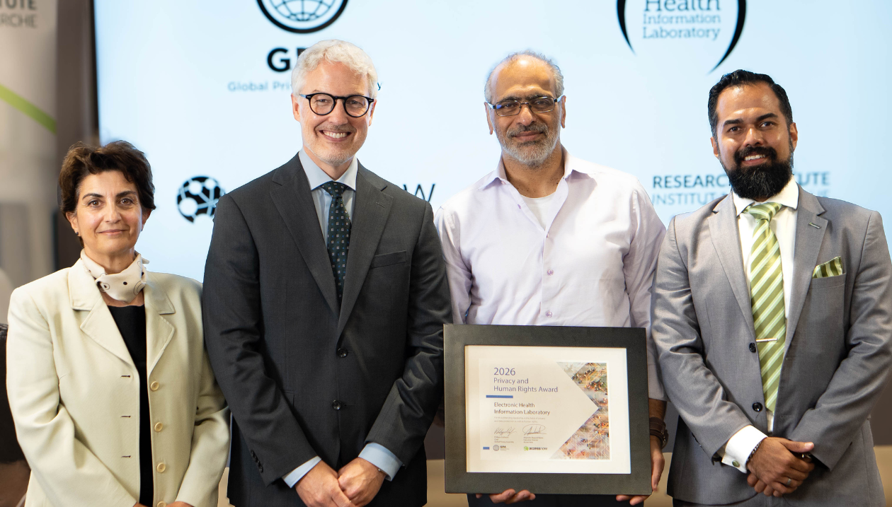 Photo de Patricia Kosseim, Philippe Dufresne, Dr Khaled El Emam et Dr Alejandro Mayoral Baños.