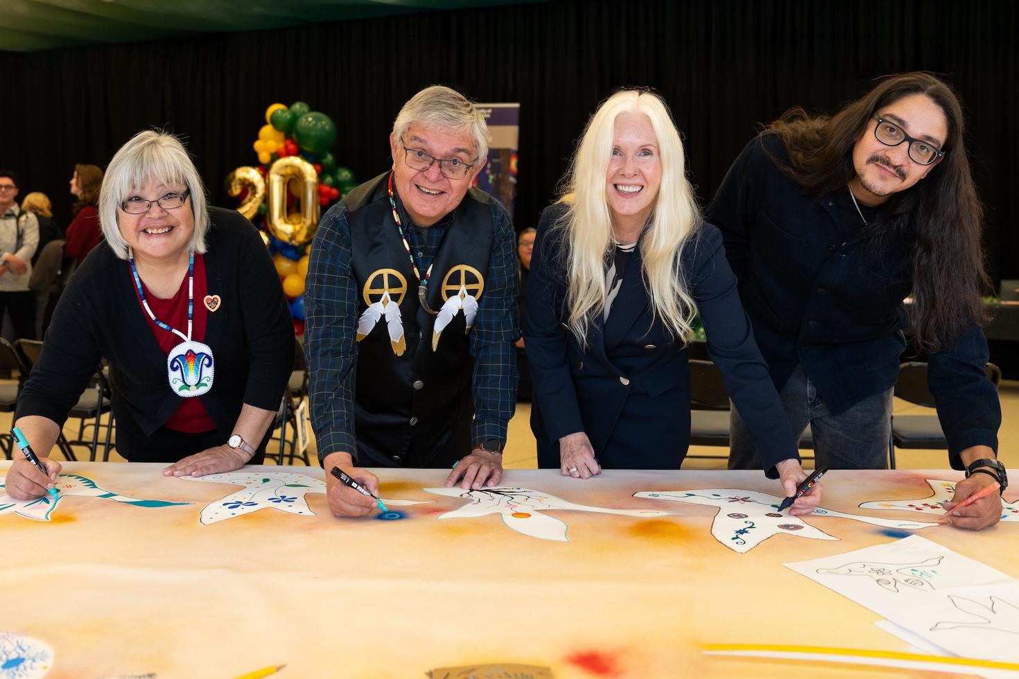 Faculty of Medicine and Indigenous leaders working together on a mural paining