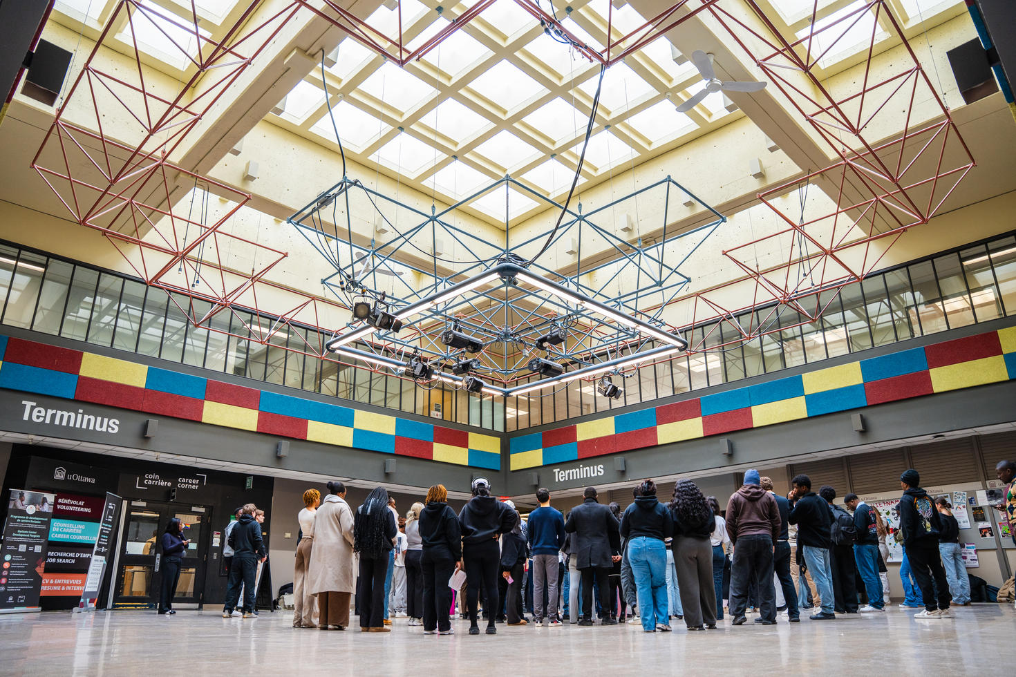 Group of people gathered in the university centre