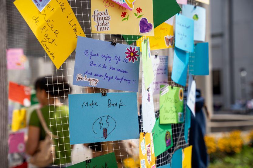 A collection of messages posted on the Francophone monument, which doubled as the Dream Tree at the September 8 event.