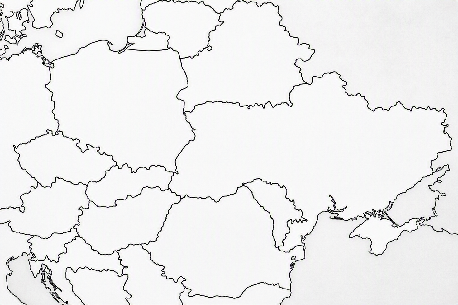 Map of Eastern Europe in black and white