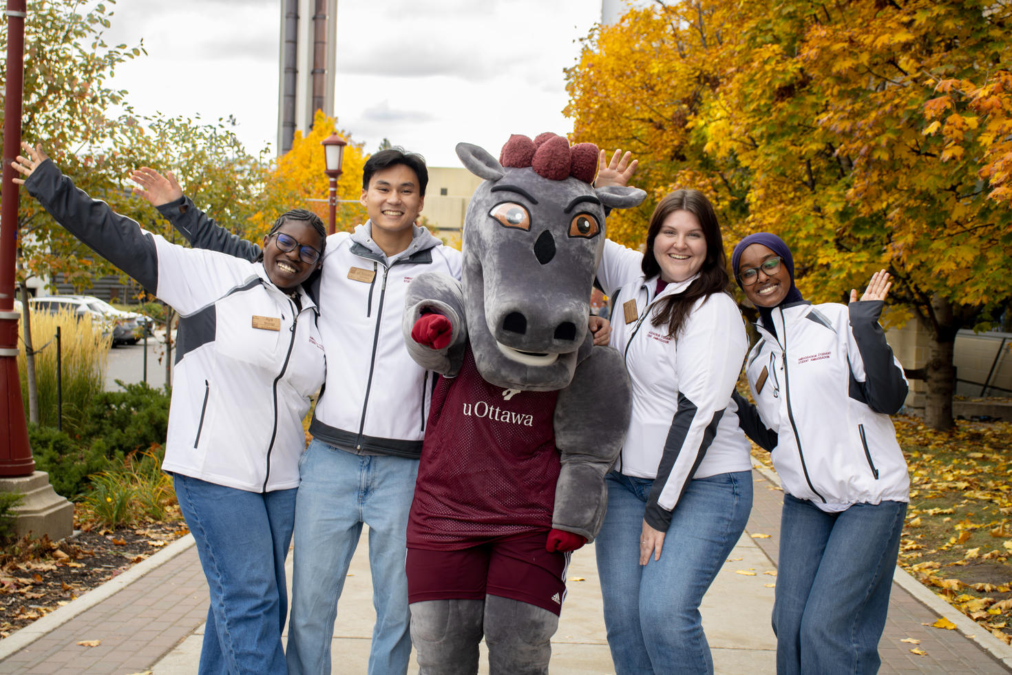 Students with the Gee-Gees mascot during Open House 2024