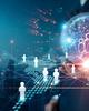 Businessman hold of global structure customer network technology