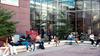 Students in front of the Indigenous garden at uOttawa’s Social Sciences Building.