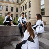 Student ambassadors sitting on tabaret steps