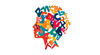 A colourful illustration of a human head silhouette composed of overlapping, multicoloured letters and symbols on a white background.