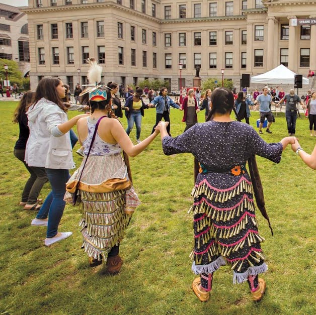 Indigenous celebration in front of Tabaret Hall