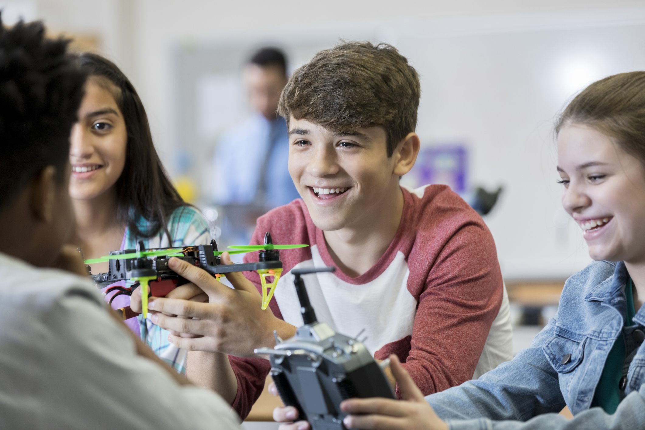 Young students doing robotics