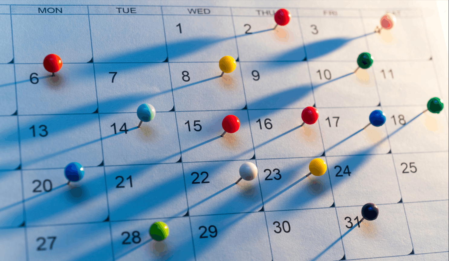 Pins on a calendar