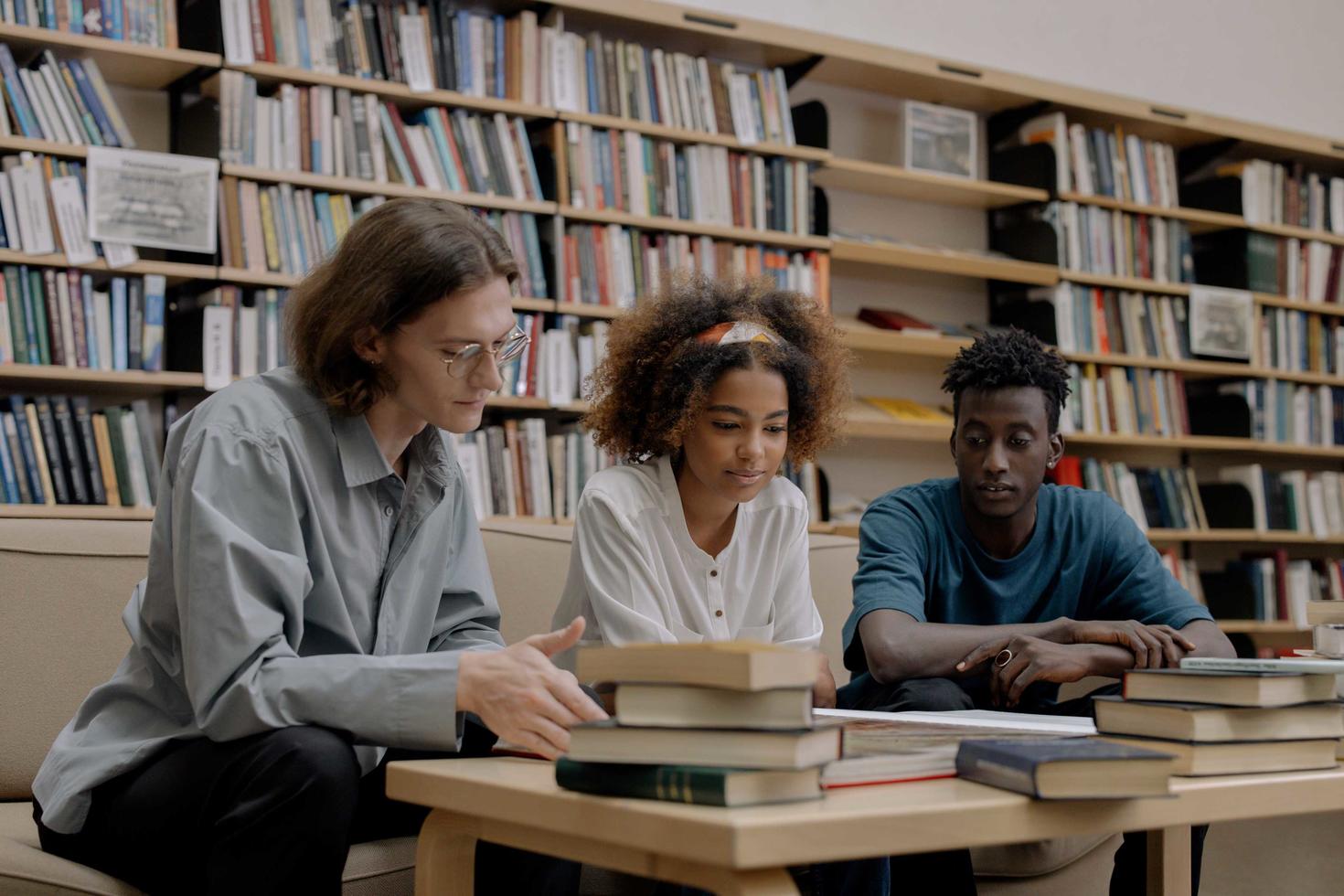 students in library