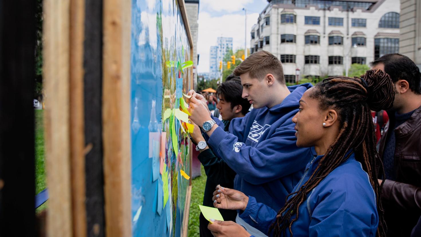 students with world map