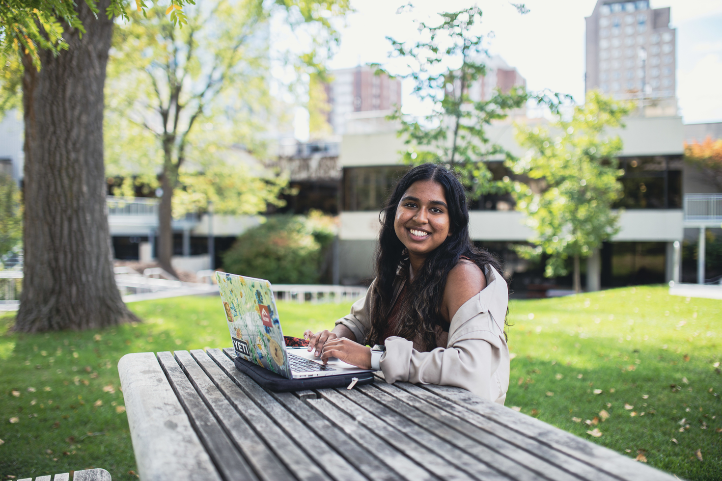student with computer