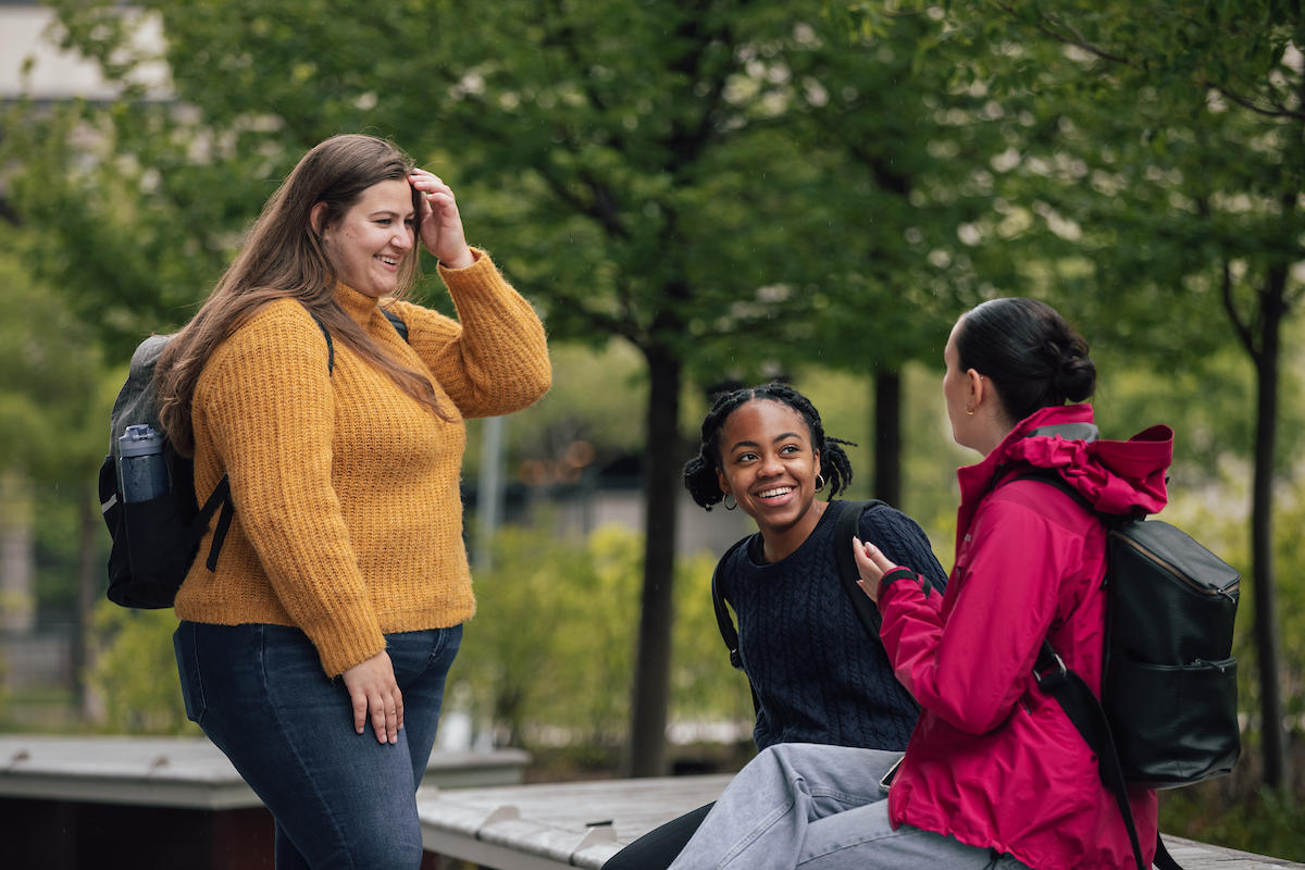 Students talking outside