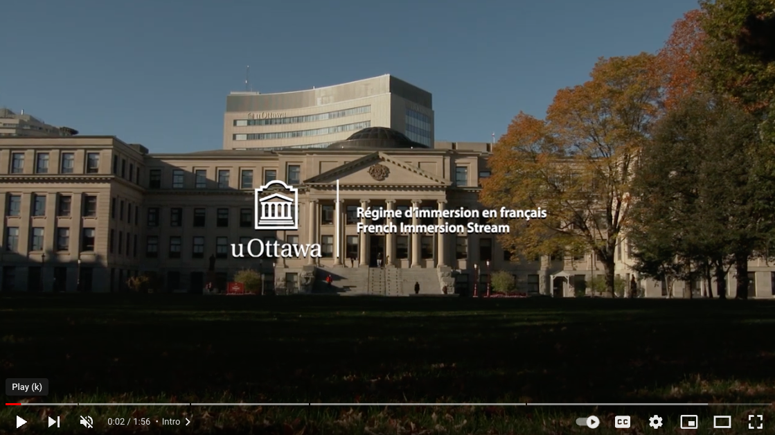 Video still of Tabaret Hall with French Immersion logo overlay.