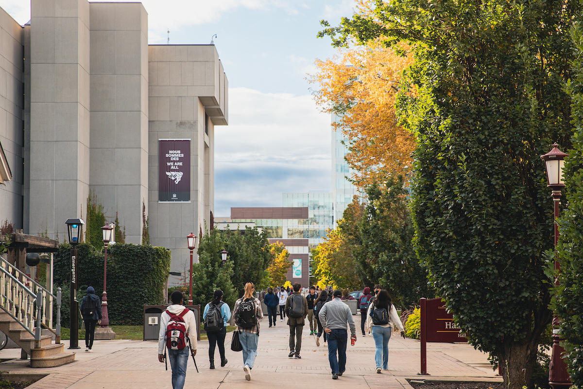 Student walking on campus