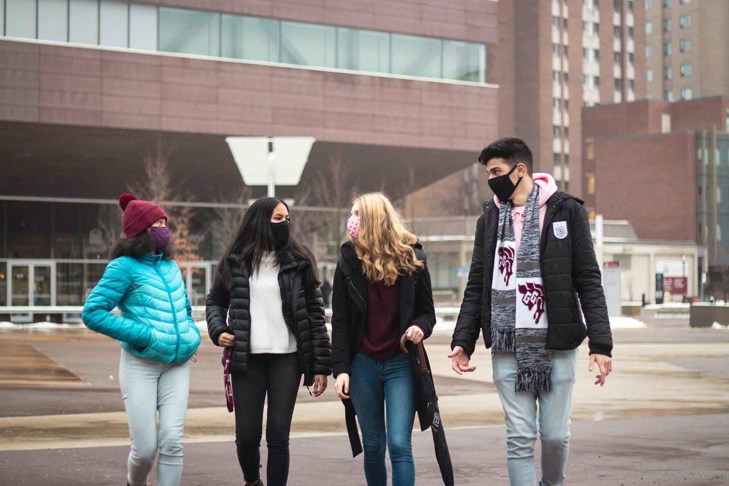 Students on campus with mask on their faces