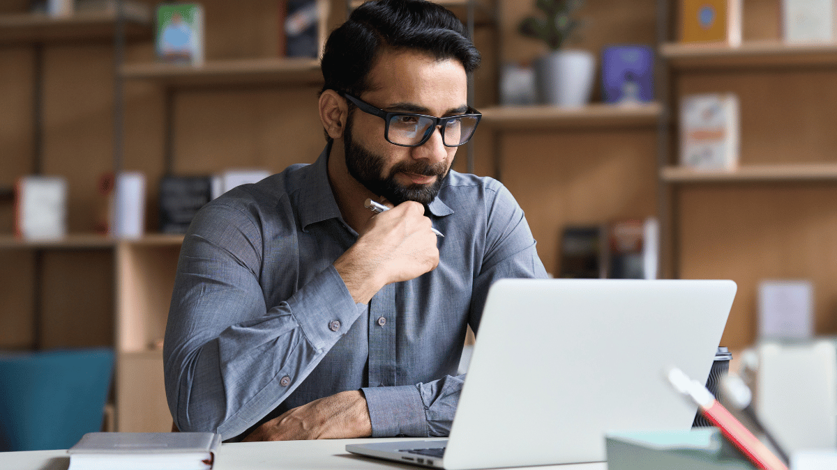 Men on his computer