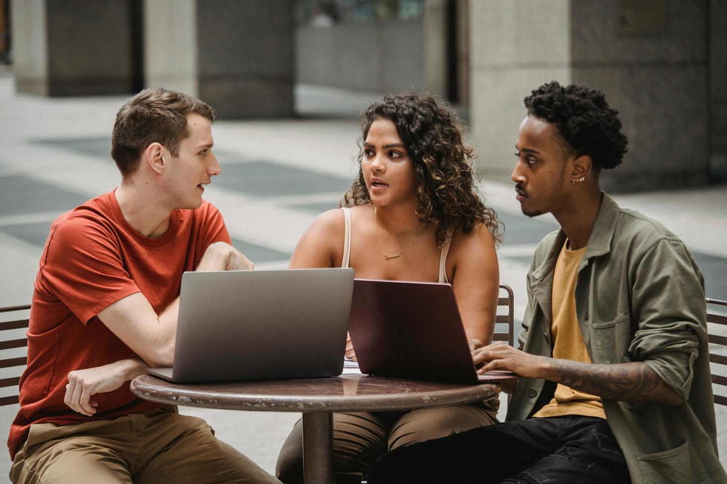students looking at computer