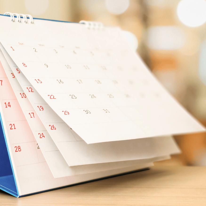 Calendar on a table.