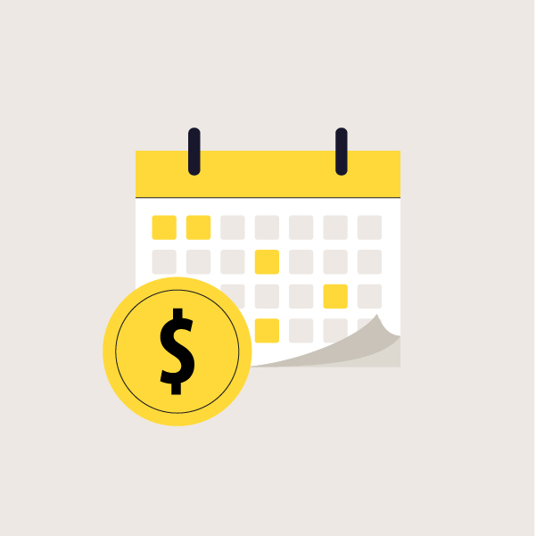 Calendar with a dollar sign on it.