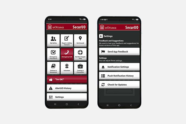Exemple de SecurUO sur deux écrans mobiles
