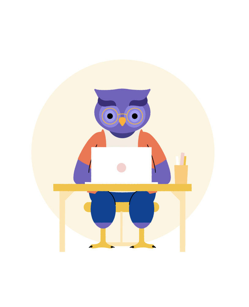 Hibou à un ordinateur.