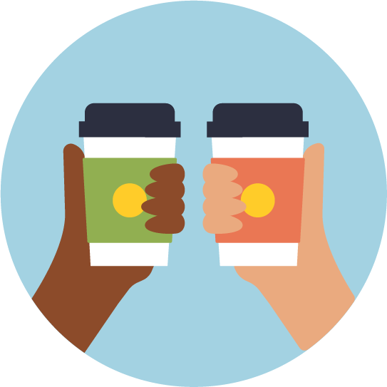 Deux mains portant un café.