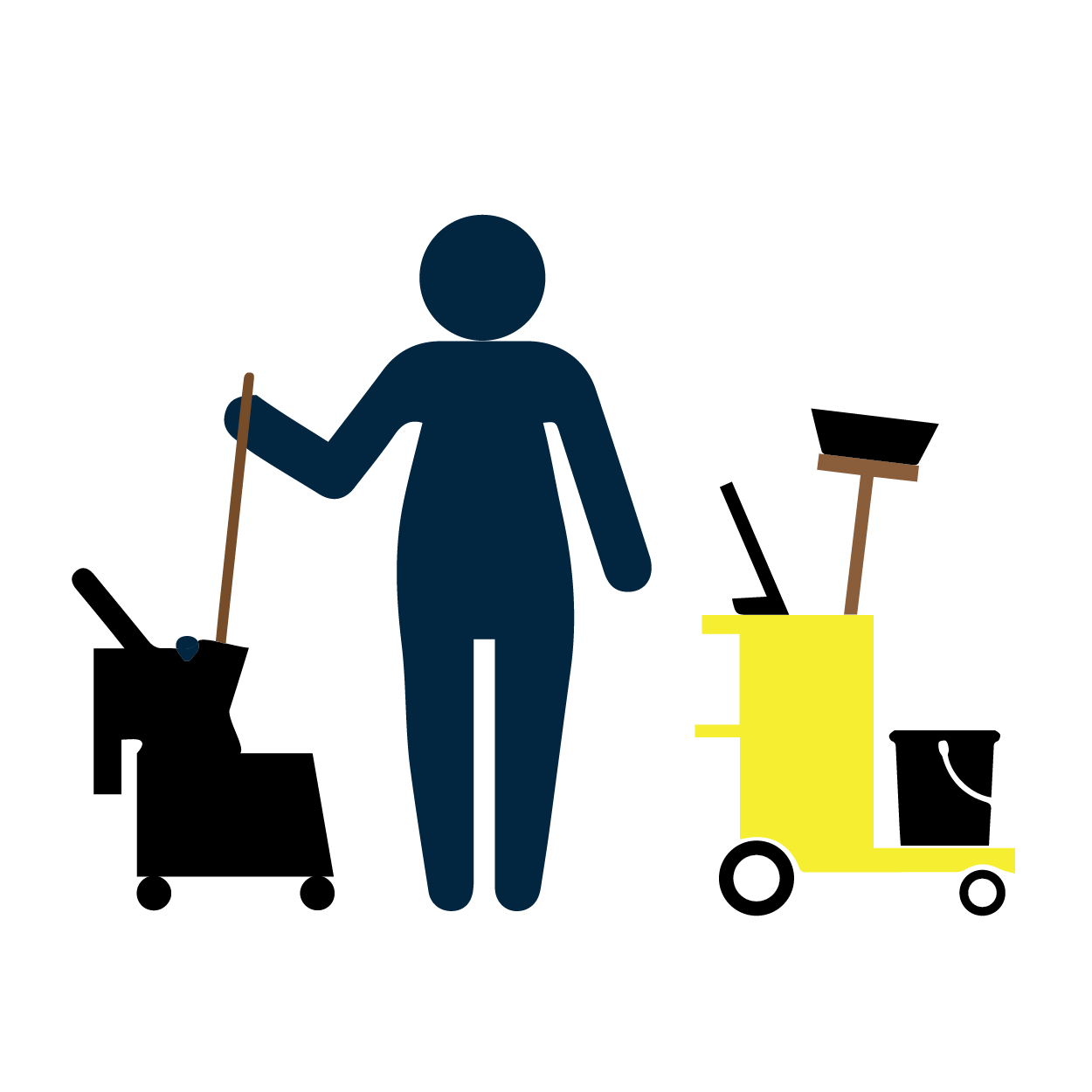 représentation iconographique d'une personne avec de l'équipement de nettoyage