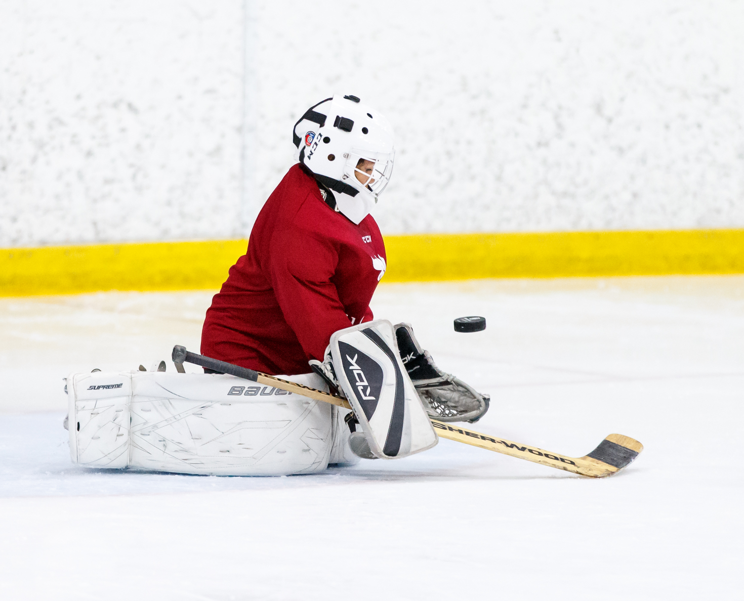 Un enfant gardienne de but au hockey sur glace