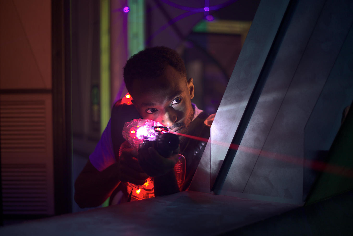 Someone playing laser tag