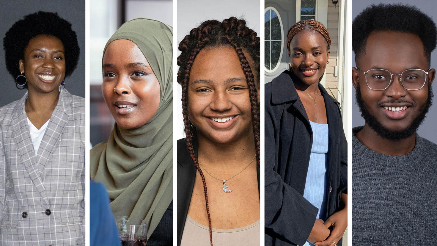 Collage de cinq étudiants noirs présentés dans l'article.