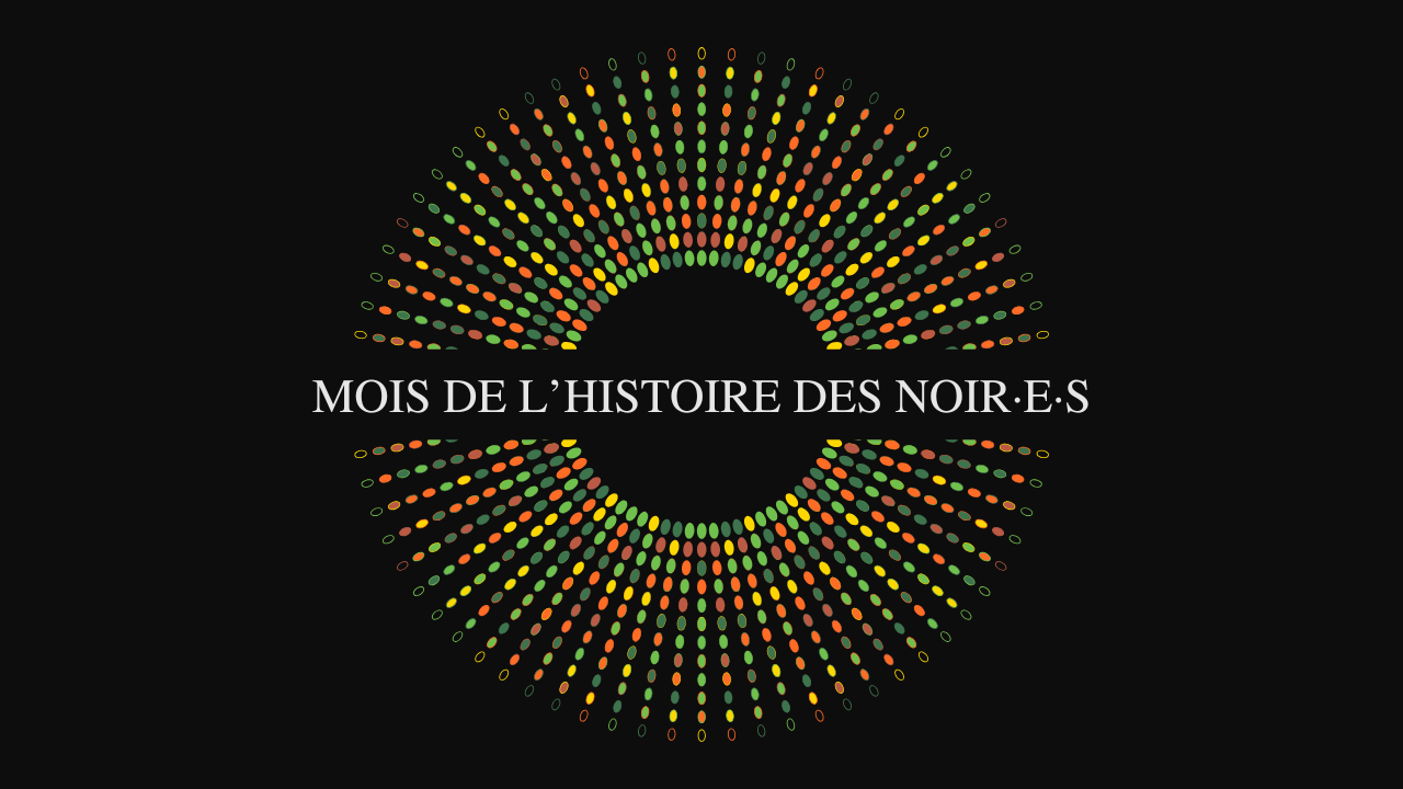 « Mois de l'histoire des Noirs » inscrit dans un dessin circulaire composé de points multicolores