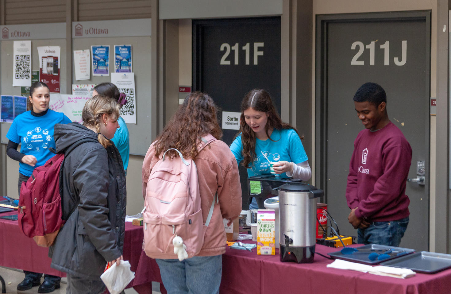 Students heading to a snack table