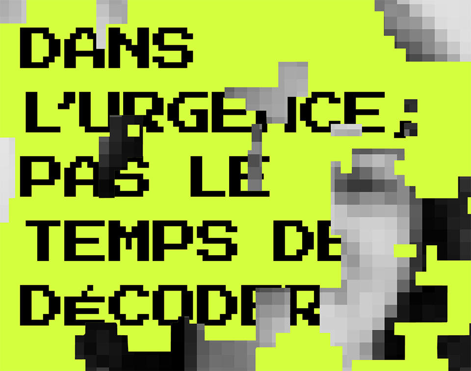 Image de marque « Etes vous prets » représentant un personnage pixélisé avec un fond vert et un texte découpé